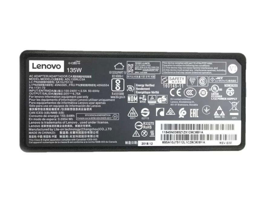 Genuine 135W Lenovo 4X20E50570 4X20E50571 AC Adapter + Free Cord