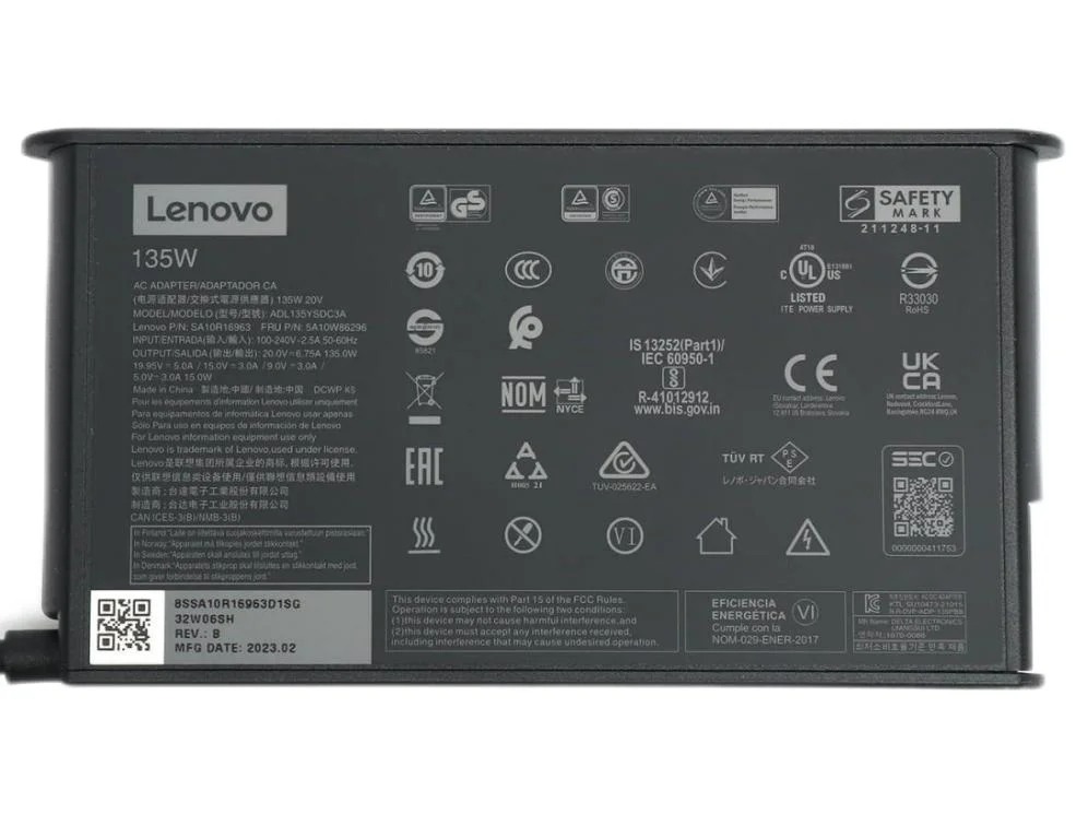 Genuine 135W Type-C Lenovo 5A10W86327 Charger AC Adapter + Cable Genuine 135W Type-C Lenovo 5A10W86327 Charger AC Adapter + Cable
