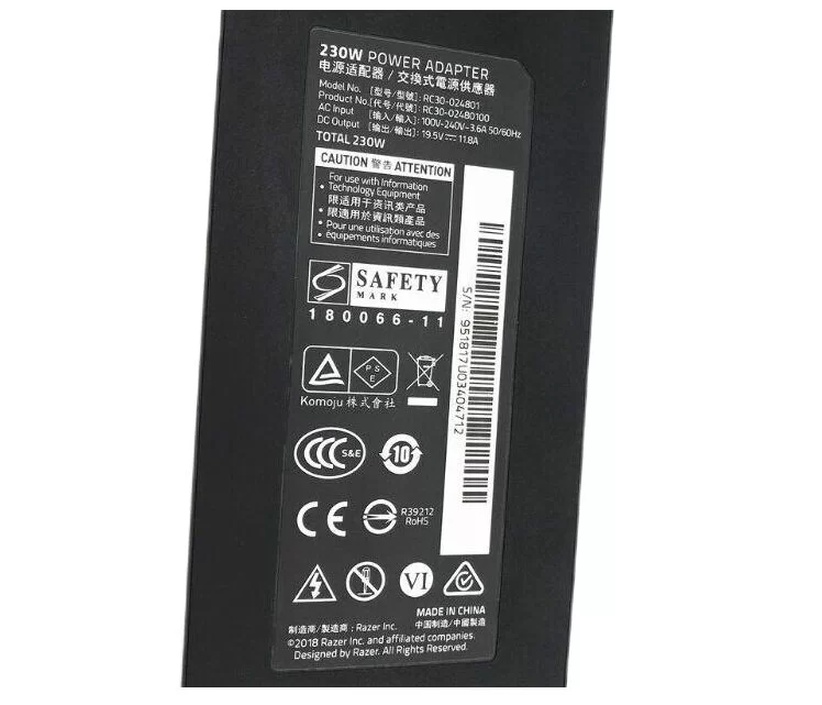 Genuine 230W Razer Blade 15 RZ09-02886E92-MSU1 Adapter Charger + Cord