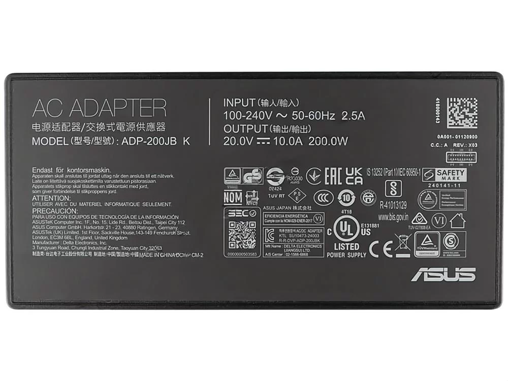 Genuine 200W Asus ProArt P16 H7606 Rectangle Conn AC Adapter Charger + Cable
