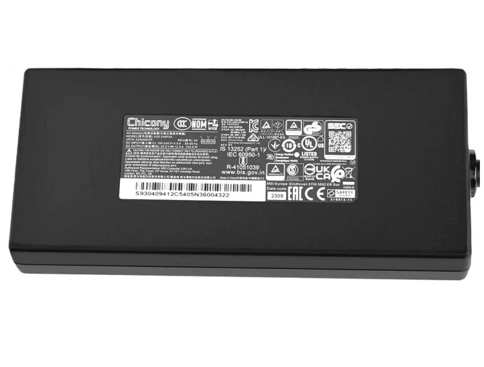 Genuine 20V 12A 240W MSI Alpha 17 C7V AC Adapter Charger + Cable