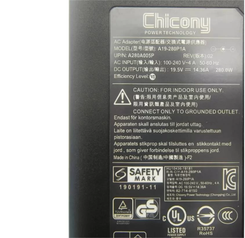 Genuine 19.5V 14.36A 280W Acer Nitro 5 AN515-58-70S9 AC Adapter Charger + Cable