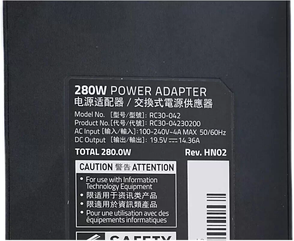 Genuine 280W GaN Razer Blade 16"(2023) RZ09-0483S AC Adapter Charger + Cable