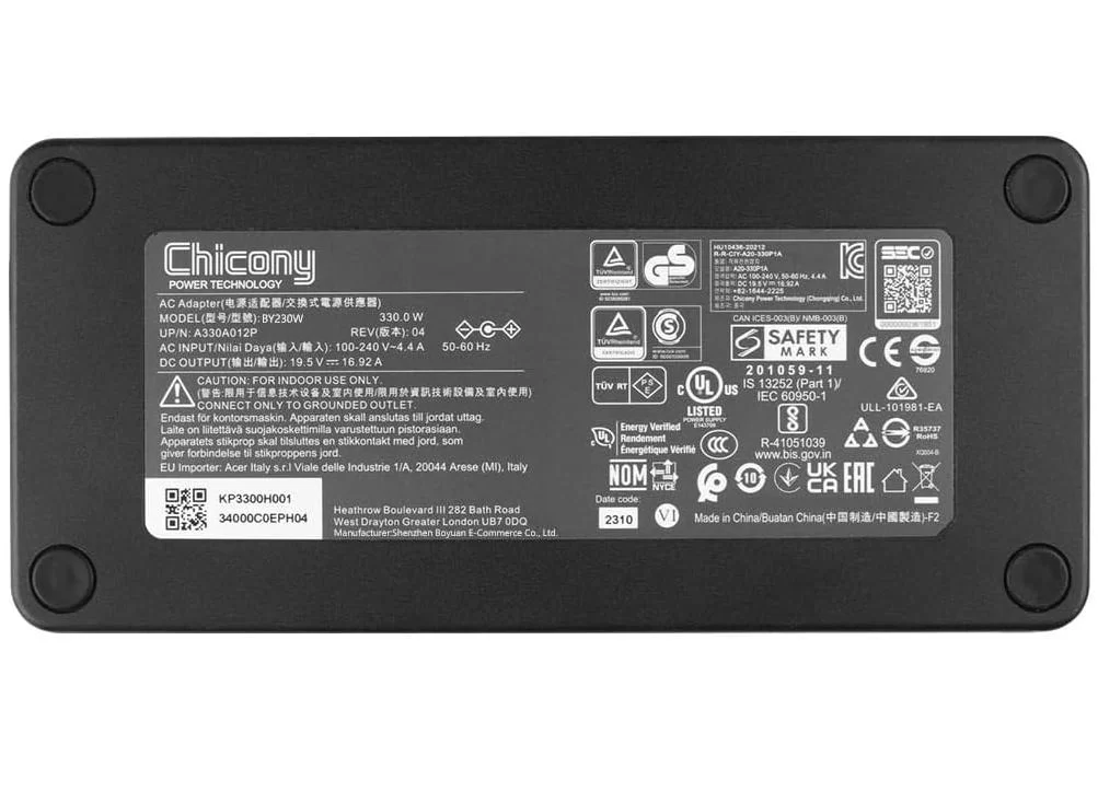 Genuine 19.5V 16.92A 330W Acer ConceptD 5 CN516-72G-72D9 Charger AC Adapter + Cable