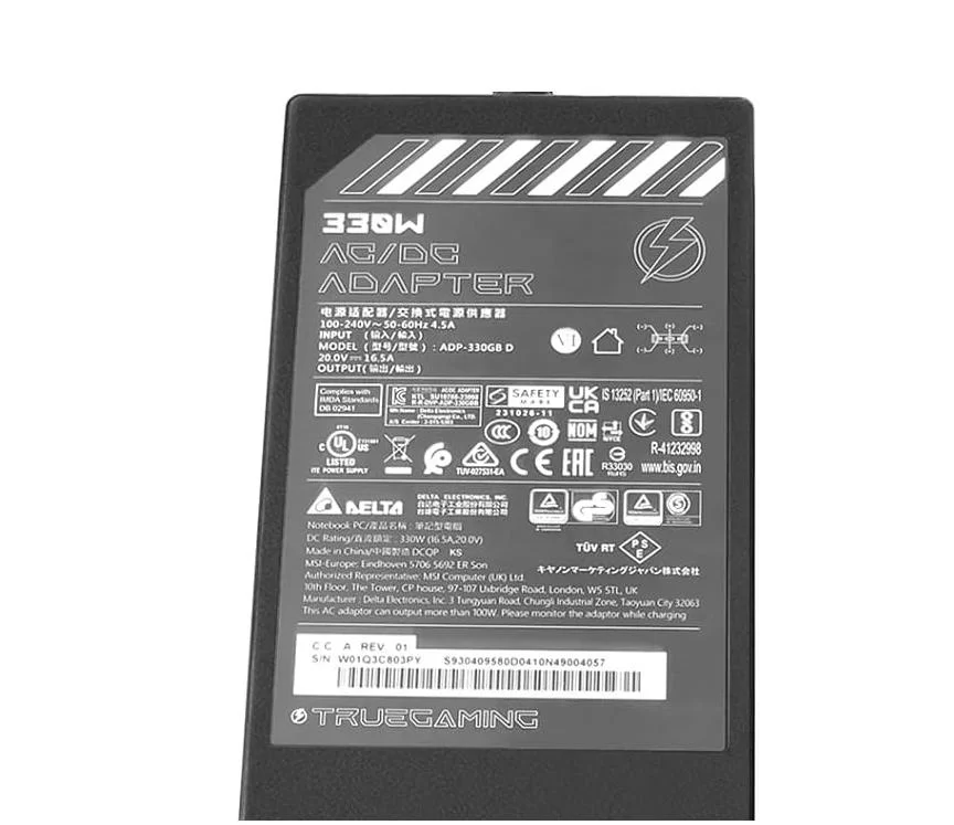 Genuine 20V 16.5A 330W MSI Raider i9-14900HX RTX4090 Gaming Laptop Charger AC Adapter + Cable