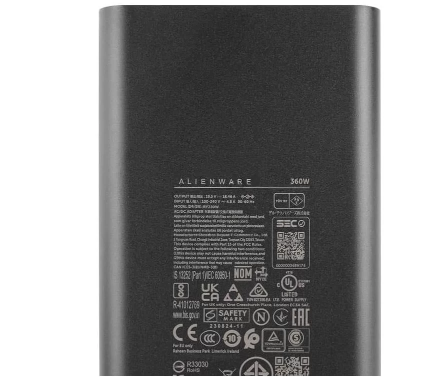 Genuine 19.5V 18.46A 360W GaN Dell Alienware x16 R2 Charger AC Adapter + Cable