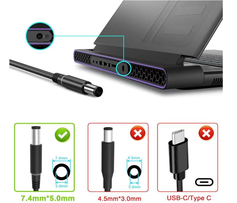 Genuine 19.5V 18.46A 360W GaN Dell Alienware x16 R2 Charger AC Adapter + Cable