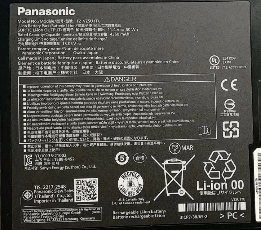 Genuine 4360mAh 50Wh Panasonic CF-VZSU1TU Battery