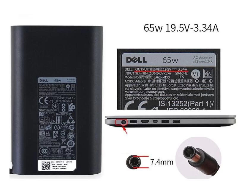 Genuine 19.5V 3.34A 65W Dell 08RFW6 AC Adapter Charger + Free Cord