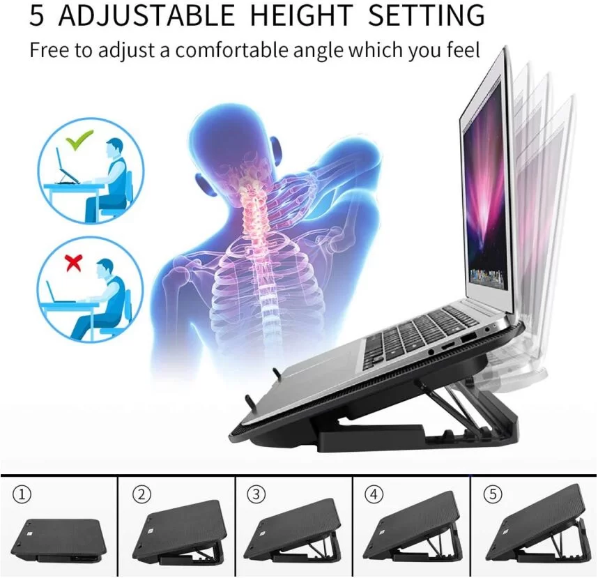 Adjustable Foldable Computer Silent Fan Radiator Base Bracket Laptop Stand for 11 inch to 15.6 inch Blue And Black