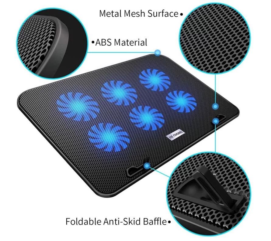 Adjustable Foldable Computer Silent Fan Radiator Base Bracket Laptop Stand for 11 inch to 15.6 inch Blue And Black