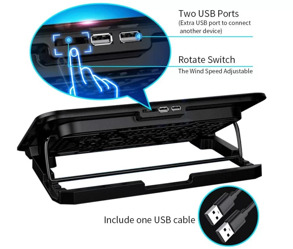 Adjustable Foldable Computer Silent Fan Radiator Base Bracket Laptop Stand for 11 inch to 15.6 inch Blue And Black