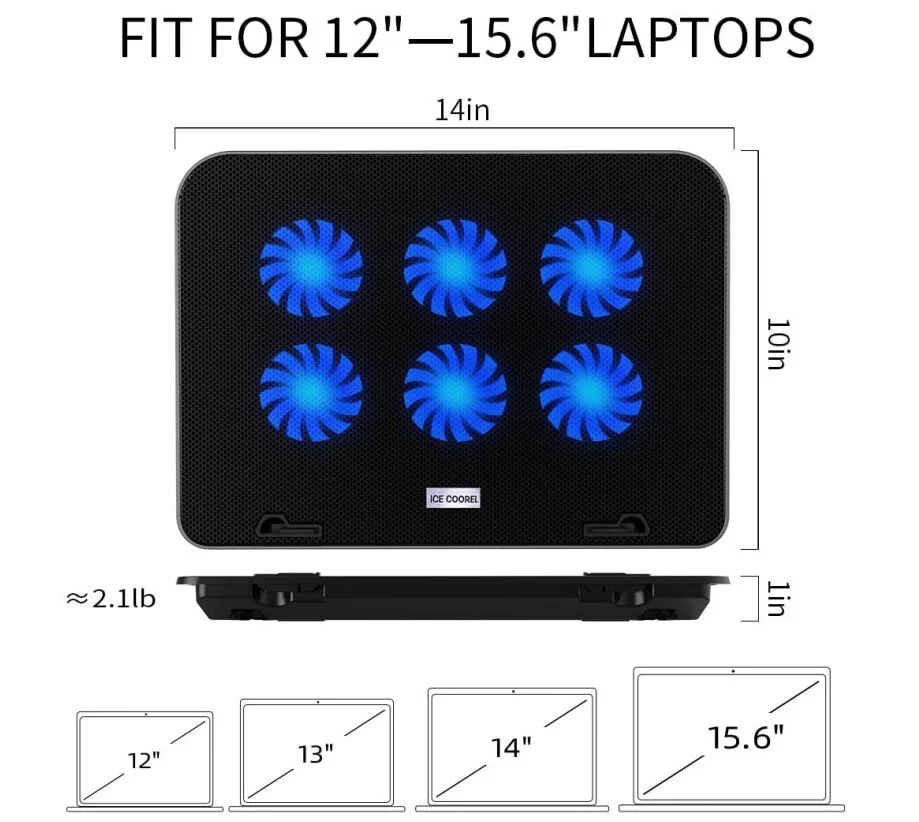 Adjustable Foldable Computer Silent Fan Radiator Base Bracket Laptop Stand for 11 inch to 15.6 inch Blue And Black
