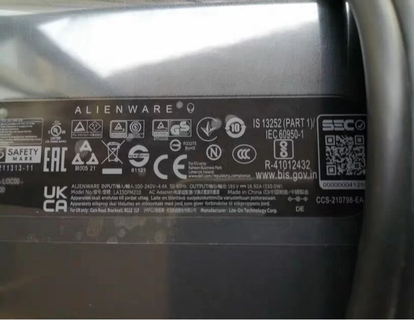 Genuine 19.5V 16.92A 330W GaN Dell 092WT Adapter Charger + Free Cable