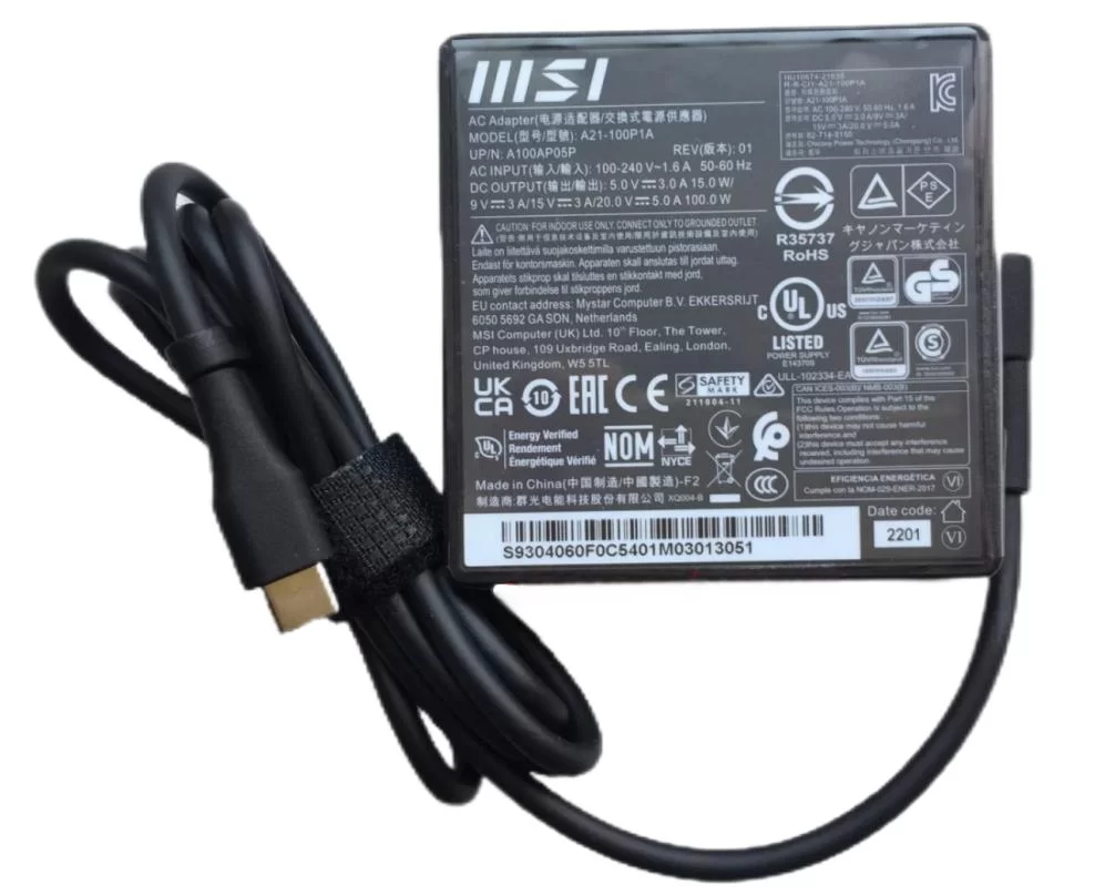 Genuine 100W USB-C MSI MS-16S8 P15 A12 P14 E16 Charger AC Adapter + Cable