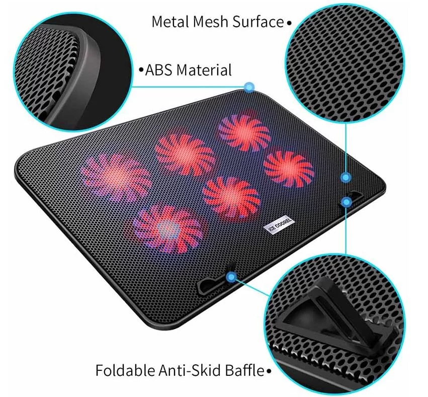 Adjustable Foldable Computer Silent Fan Radiator Base Bracket Laptop Stand for 11 inch to 15.6 inch Red And Black