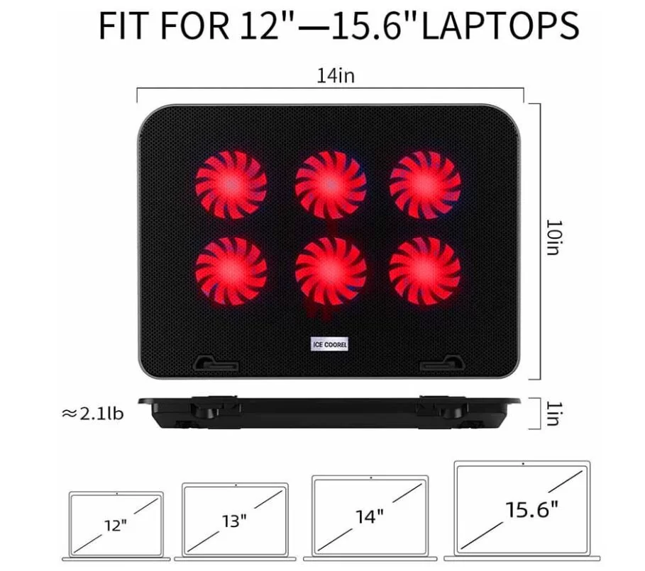 Adjustable Foldable Computer Silent Fan Radiator Base Bracket Laptop Stand for 11 inch to 15.6 inch Red And Black